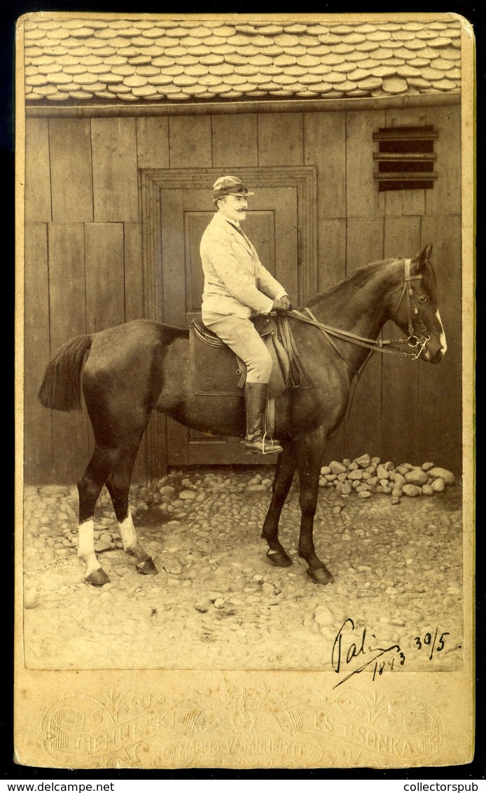 MAROSVÁSÁRHELY 1893. Ciehulski és Csonka : Lovas , Cabinet Fotó  /  Rider Vintage Cabinet Photo - Autres & Non Classés