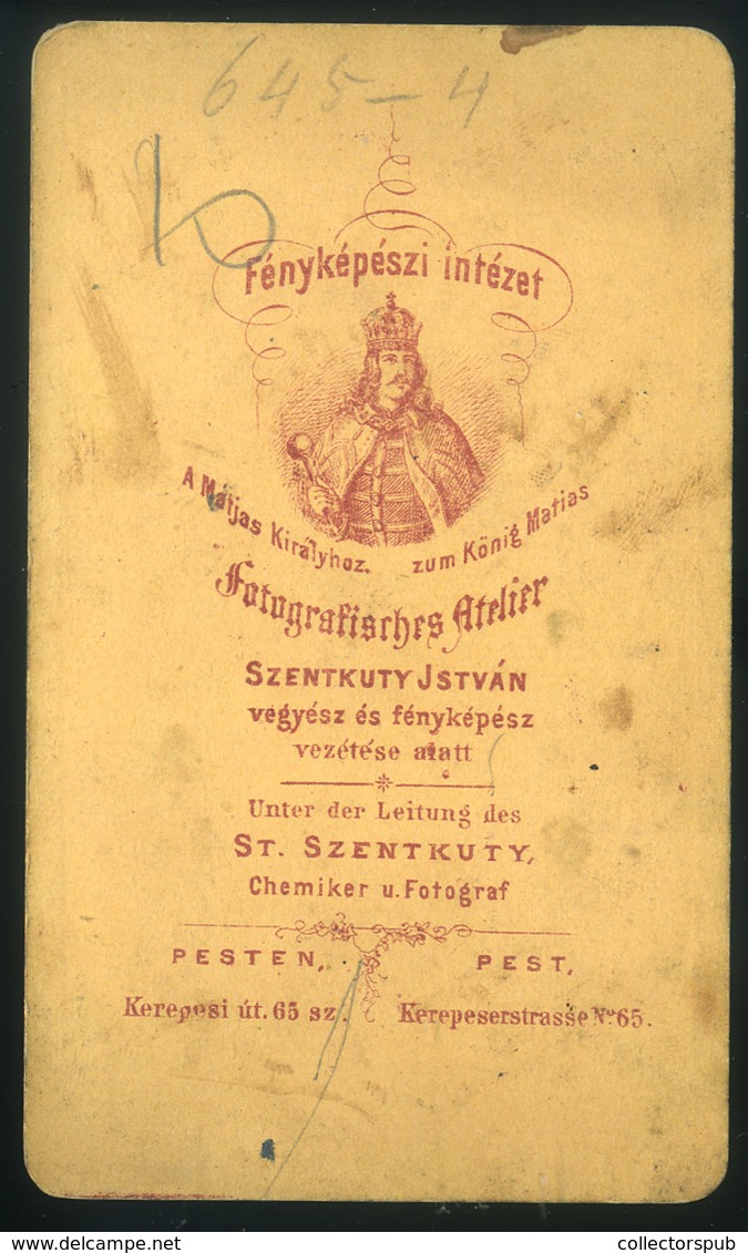 PEST 1870. Ca. Szentkuty István Vegyész és Fényképész : Ismeretlen Hölgy Színezett Visit Fotó  /  István Szentkuty Chemi - Autres & Non Classés