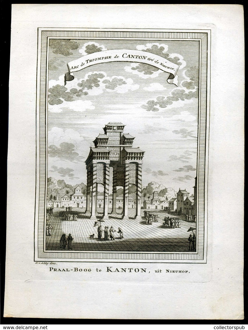 KÍNA Canton Rézmetszet, TRIUMPHAL ARCH-CHINA-CANTON-Nieuhof-van Der Schley-ca. 1750  (képméret 20*15cm) - Prenten & Gravure