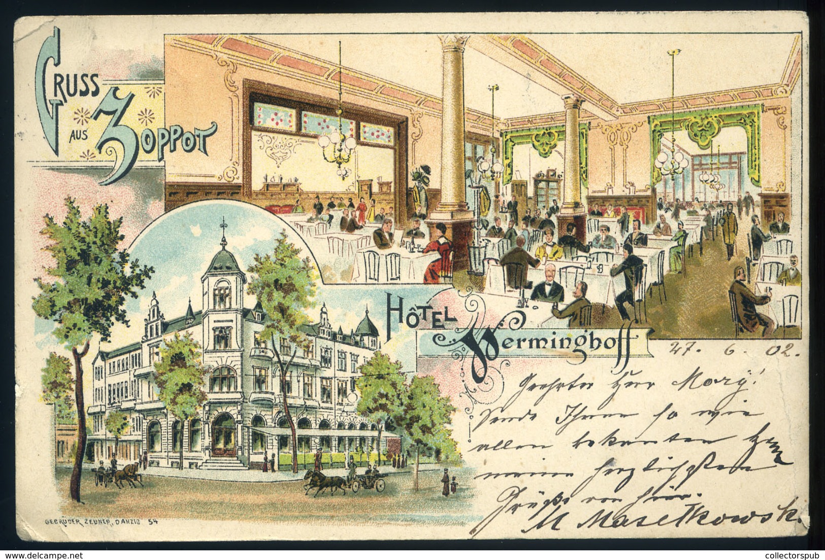 ZOPPOT  1902. Hotel Werminghoff Litho Képeslap  /  Hotel Werminghoff Litho Vintage Pic. P.card - Poland