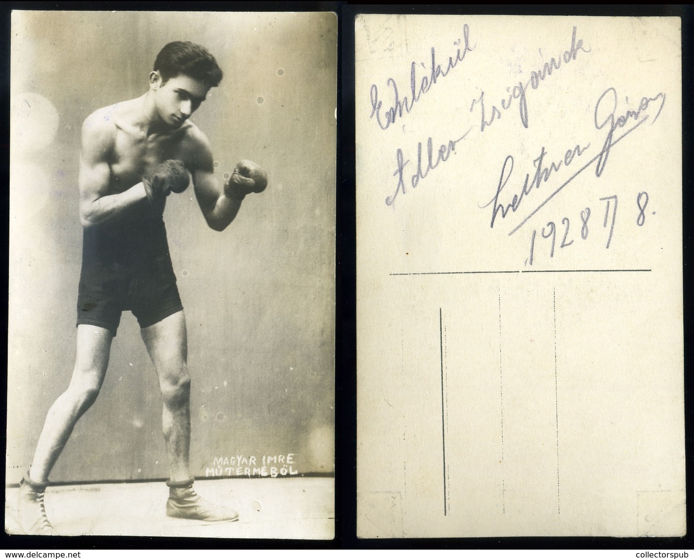 SPORT ökölvívás , Ökölvívó ,   Fotós Képeslap Ádler Zsigmondnak Dedikálva  /  SPORT Boxing Photo Vintage Pic. P.card Ded - Hongrie
