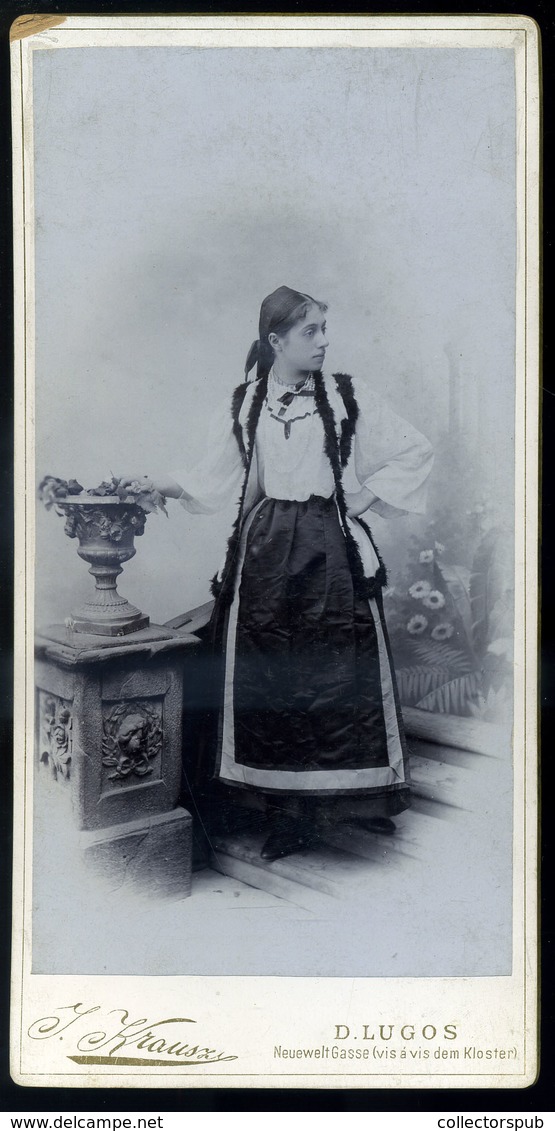 LUGOS 1890 Ca. Krausz : Hölgy Népviseletben Cabinet Fotó  /  Lady In Traditional Costume Vintage Cabinet Photo - Andere & Zonder Classificatie