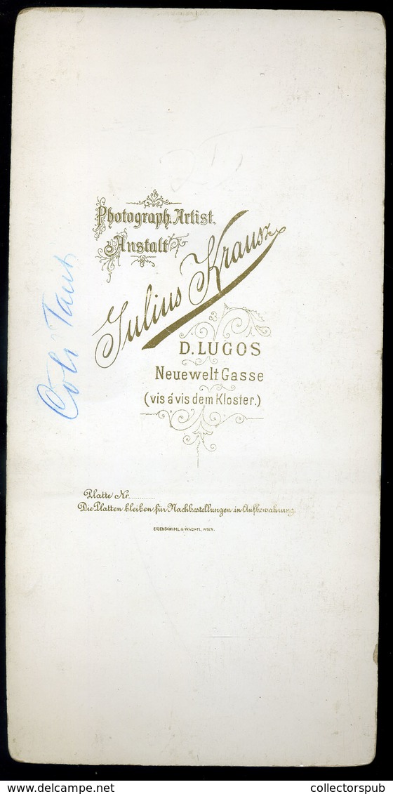 LUGOS 1890 Ca. Krausz : Hölgy Népviseletben Cabinet Fotó  /  Lady In Traditional Costume Vintage Cabinet Photo - Andere & Zonder Classificatie