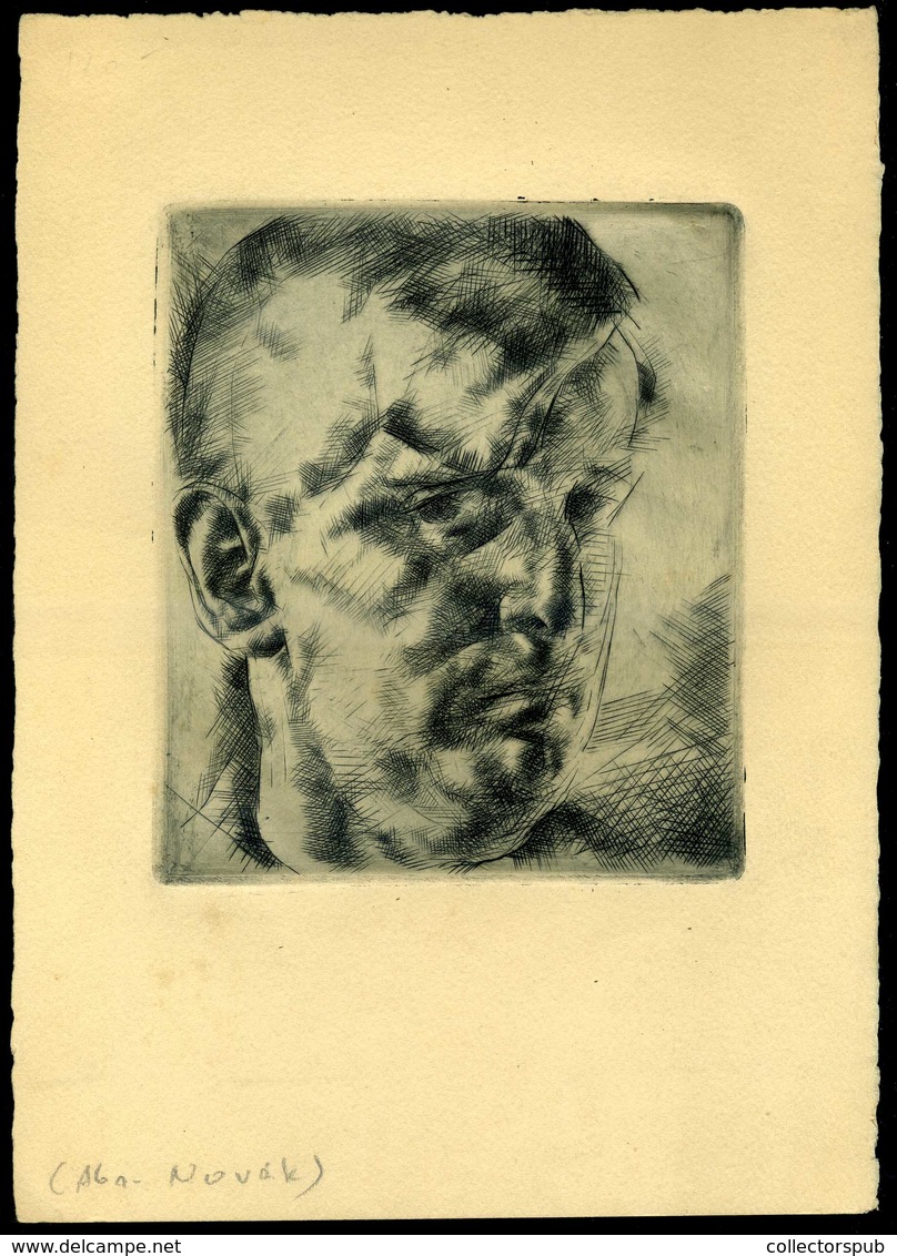 Aba Novák Vilmos (1894 - 1941): Önarckép , Rézkarc Képméret :15*13 Cm   /  Vilmos Novák Aba: Self Portrait Copper Etchin - Prenten & Gravure