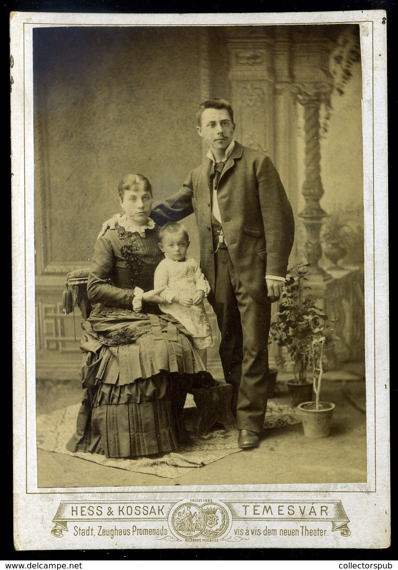TEMESVÁR 1880. Ca. Hess és Kossak : Család, Cabinet Foró  /  Family Vintage Cabinet Photo - Autres & Non Classés