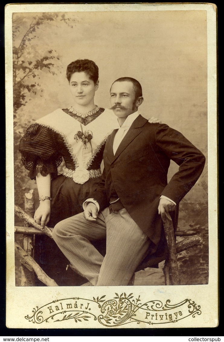 PRIVIGYE 1896. Kalmár, Ismeretlen Pár, Cabinet Fotó  /  Unknown Couple Vintage Cabinet Photo - Autres & Non Classés