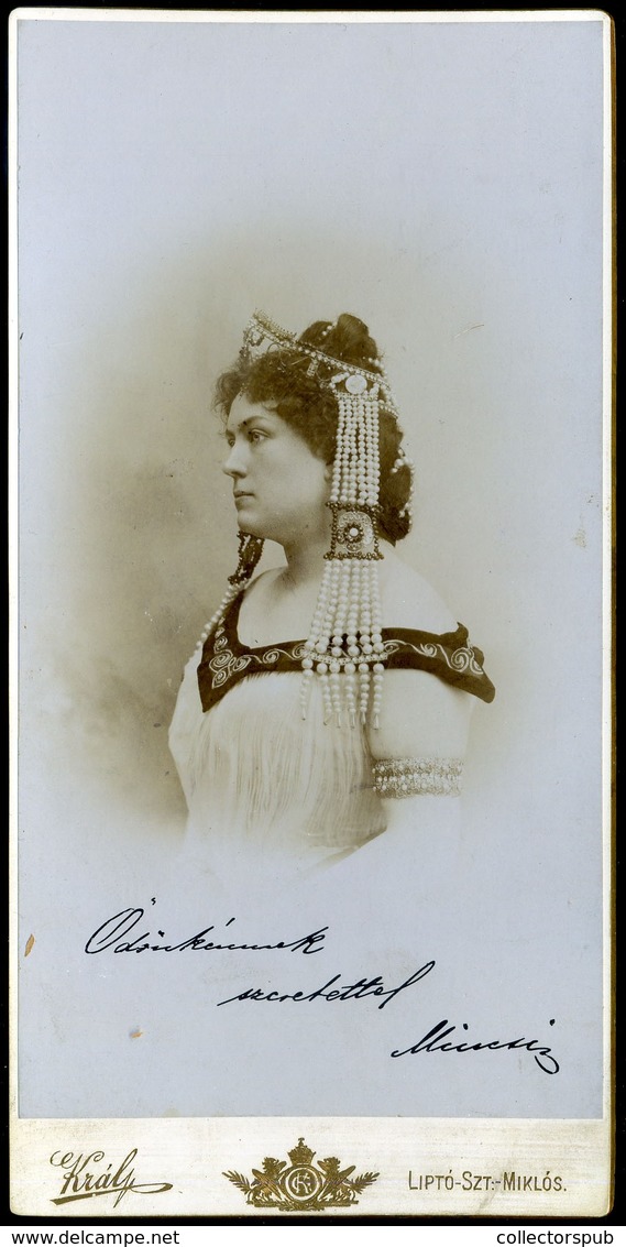 LIPTÓSZENTMIKLÓS 1890. Ca. Král Gusztáv, Színésznő , Dedikált  Cabinet Fotó  /  Actress Dedicated Vintage Cabinet Photo - Other & Unclassified