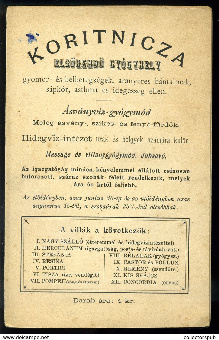 KORITNICZA 1910. Ca. Gyógyfürdőhely , Panoráma Reklám Kártya (dupla Képeslap Méret)  /  Health Bath Panorama Adv. Card ( - Non Classés