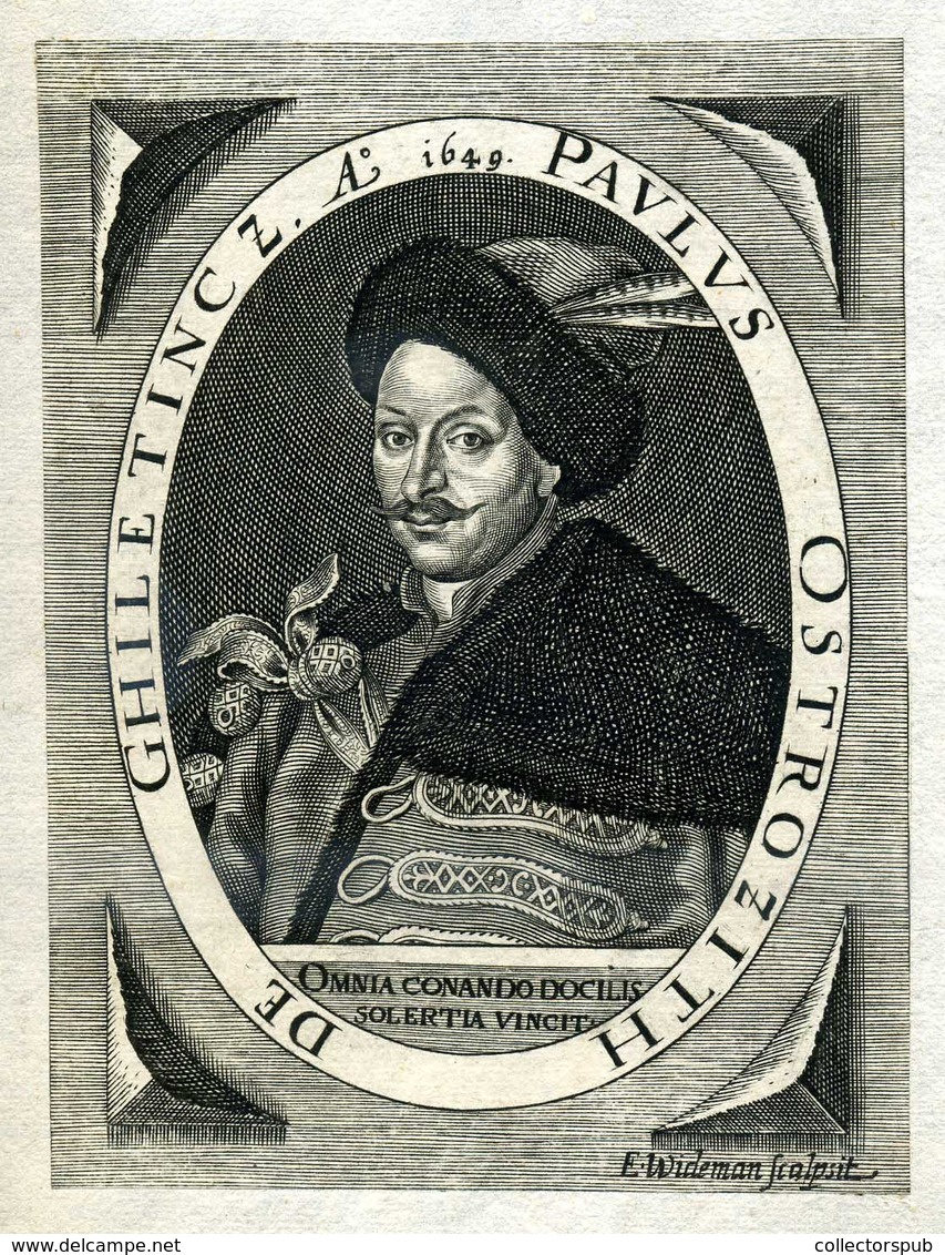 Ostrozith De Ghiletincz, Paul Von (- 1652)  Rézmetszetű Mellképe  XVII Sz.  14*11 Cm - Estampes & Gravures