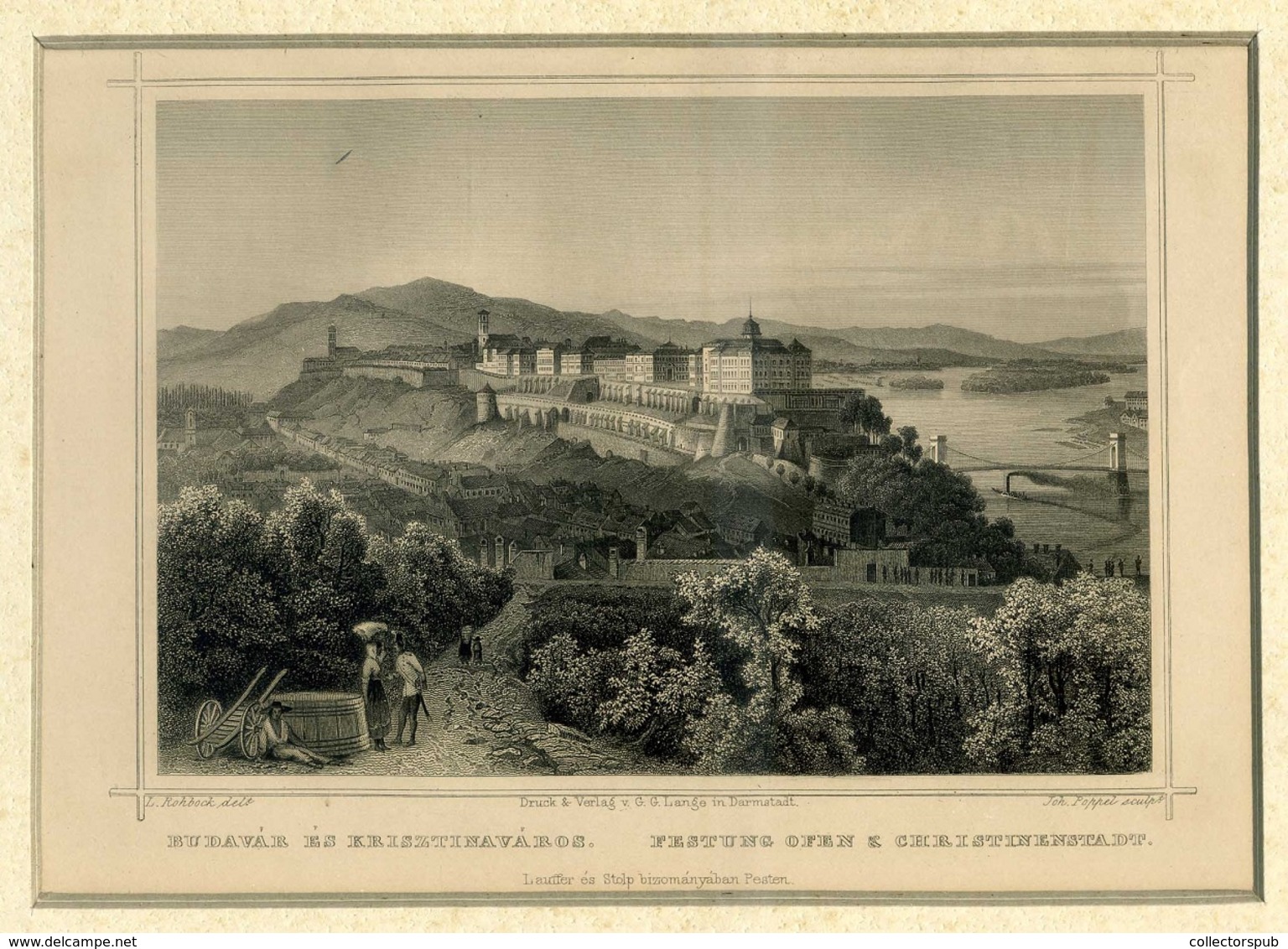 BUDAVÁR ÉS KRISZTINAVÁROS Rohbock  1856. Acélmetszet. Képméret: 130×180 Mm. Lapméret: 160×240 Mm. Paszpartuban. - Prenten & Gravure