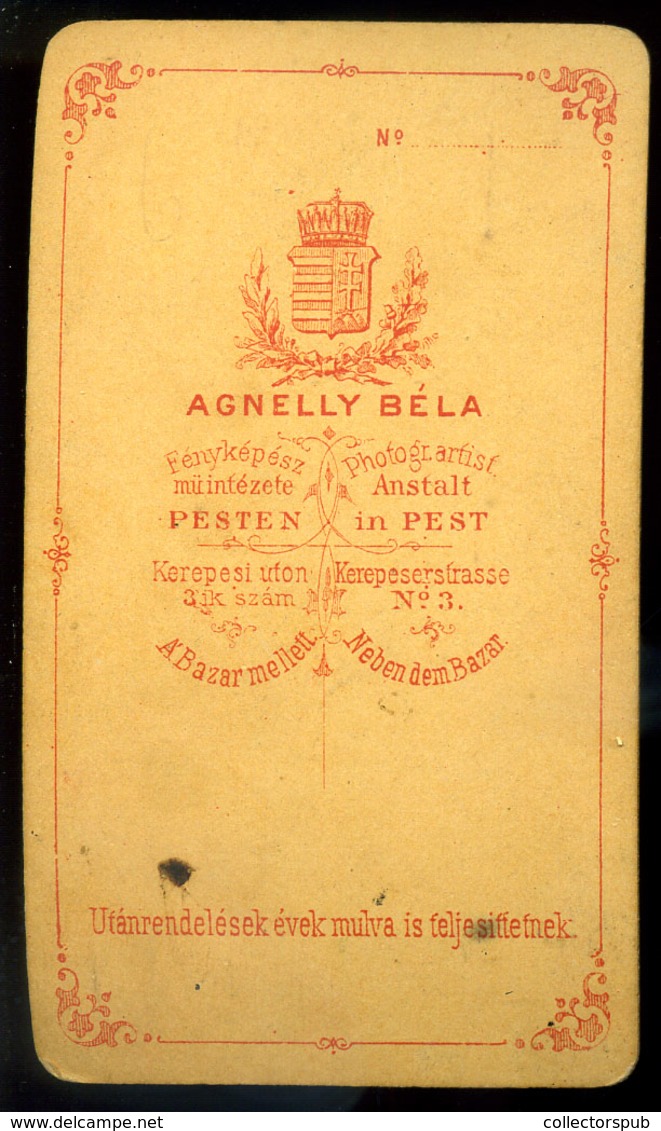 PEST 1870. Ca. Agnelly Béla : Hölgy Visit Fotó  /  Béla Agnelly: Lady  Visit Photo - Andere & Zonder Classificatie