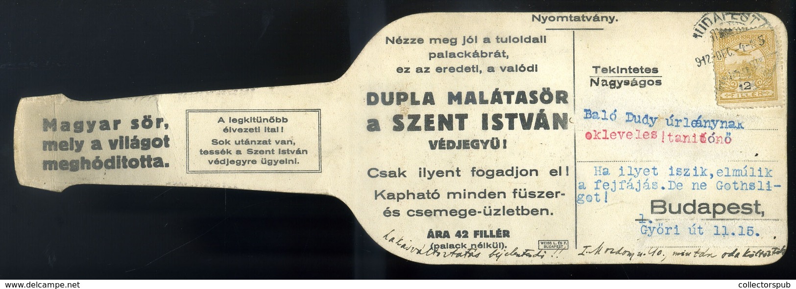 1912. Kőbányai Serföző Reklá, Postázva!! Óriási Darab! 24*8 Cm - Unclassified