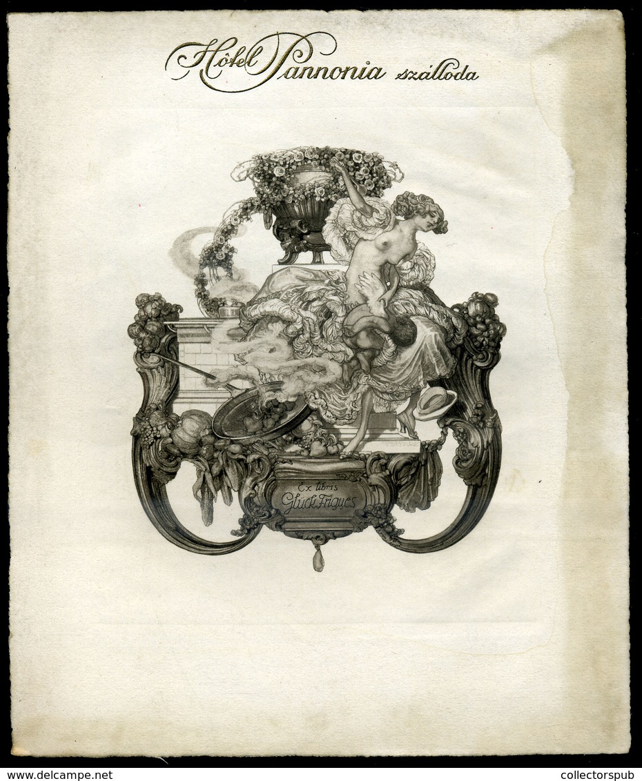 Bayros, Franz Von Ex Libris , Hotel Pannónia Szálloda Dombor Nyomással 19*16 Cm - Estampes & Gravures
