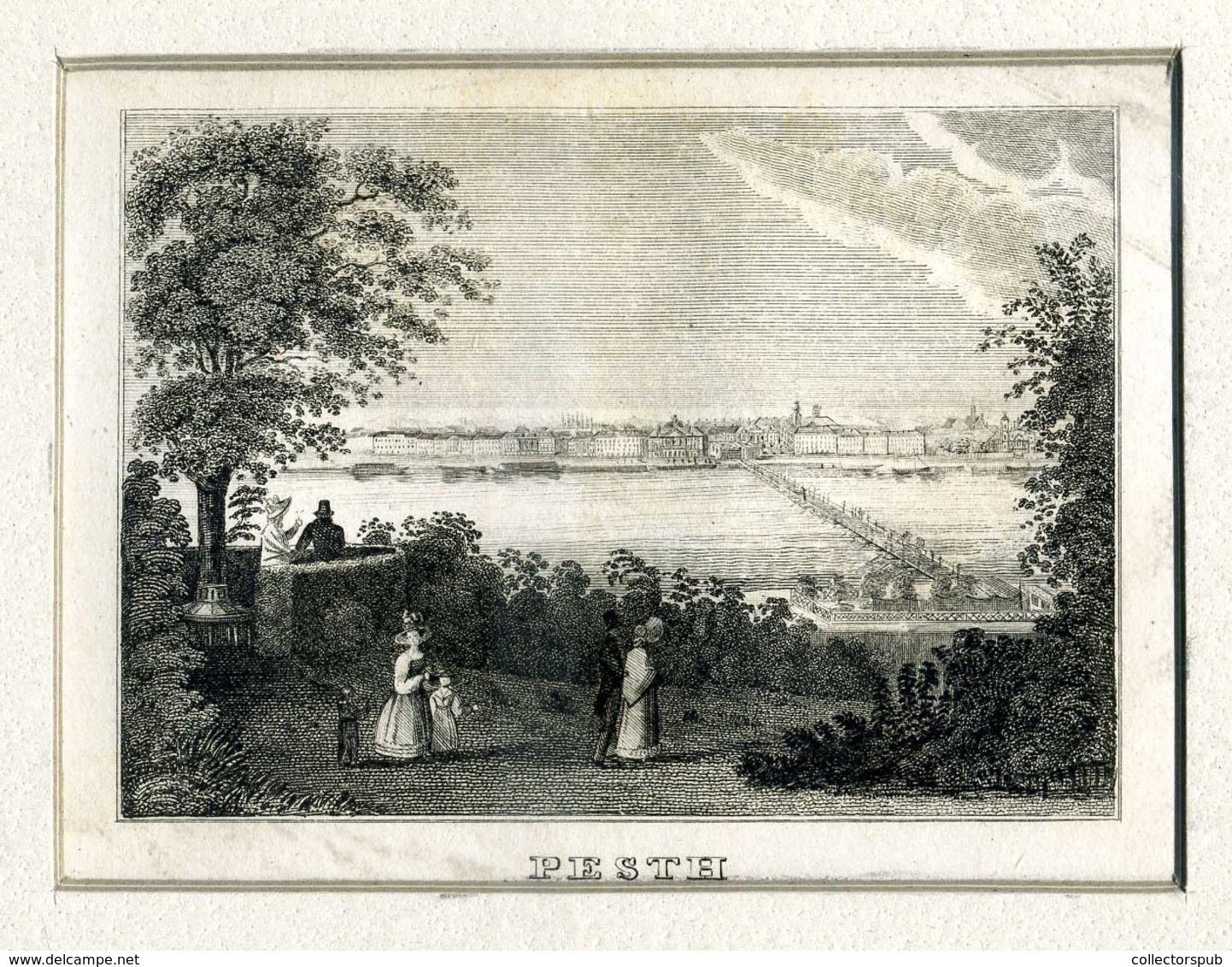 PEST  Látkép, Acélmetszet Paszpartban XIX Sz Képméret :  11*7 Cm - Prints & Engravings