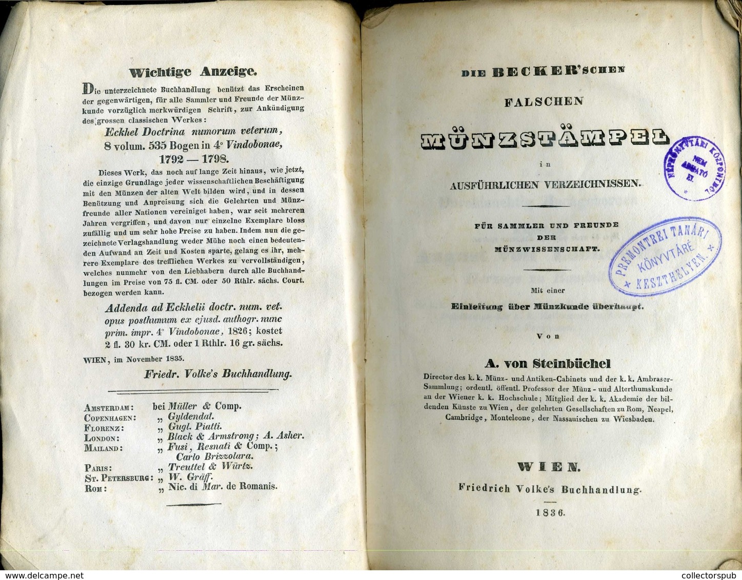 Numizmatika. Die” Beckerschen Falschen Münzstämpel A. Von. Steinbüchel Wien 1836. 48l + 40l  /  Numismatics Vienna 48 Pa - Unclassified