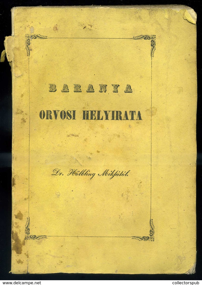 Hölbling Miksa: Baranya Vármegyének Orvosi Helyirata.Pécsett, 1845. Igen Ritka Köny, Címplapon Könyvtári Bélyegző (1948  - Brieven En Documenten