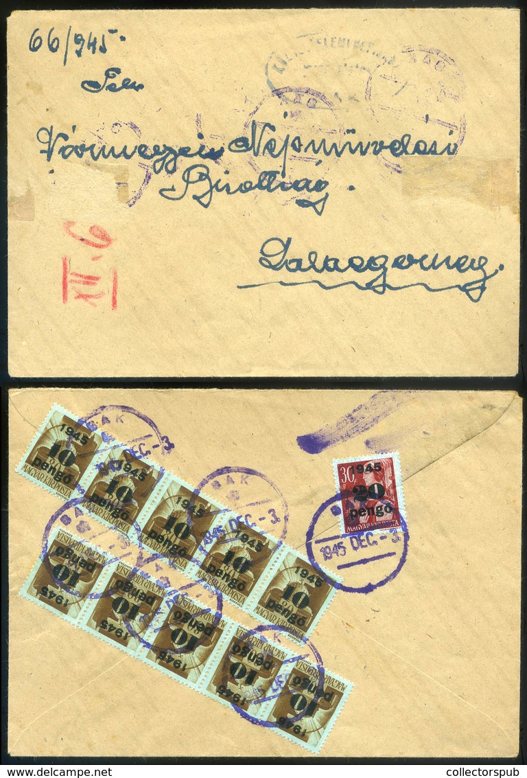BAK  1945.12.03. Infla Levél, Kisegítő Bélyegzéssel Zalaegerszegre Küldve - Lettres & Documents