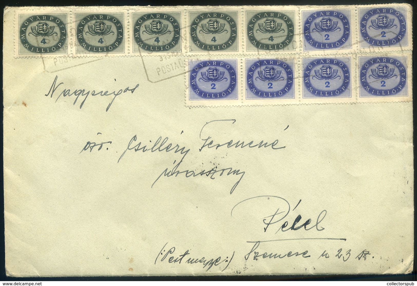 SUMONY 1946.05. Dekoratív 40 Bélyeges Infla Levél, Postaügynökségi Bélyegzéssel Pécelre Küldve  /  Decorative 40 Stamp I - Lettres & Documents