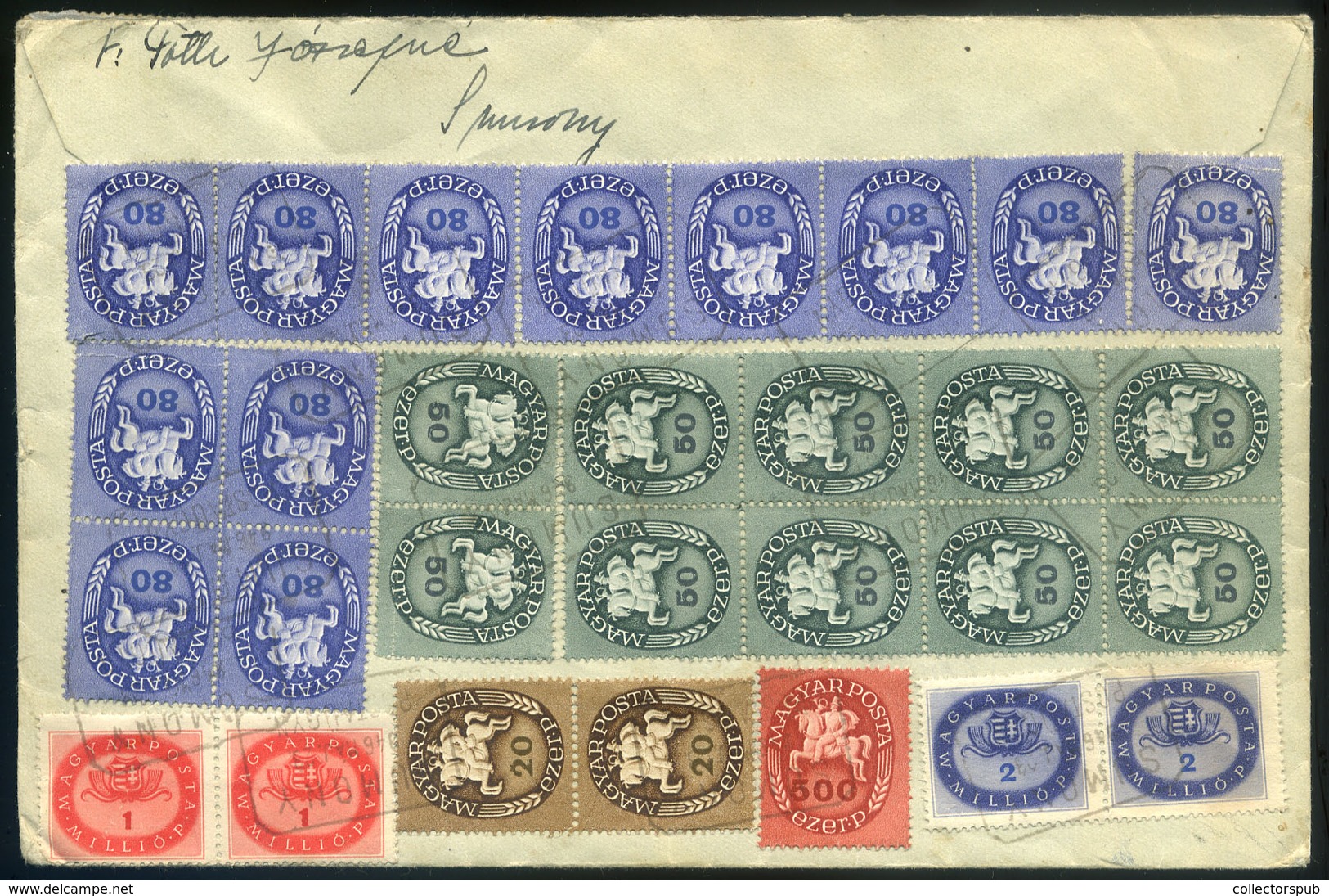 SUMONY 1946.05. Dekoratív 40 Bélyeges Infla Levél, Postaügynökségi Bélyegzéssel Pécelre Küldve  /  Decorative 40 Stamp I - Covers & Documents