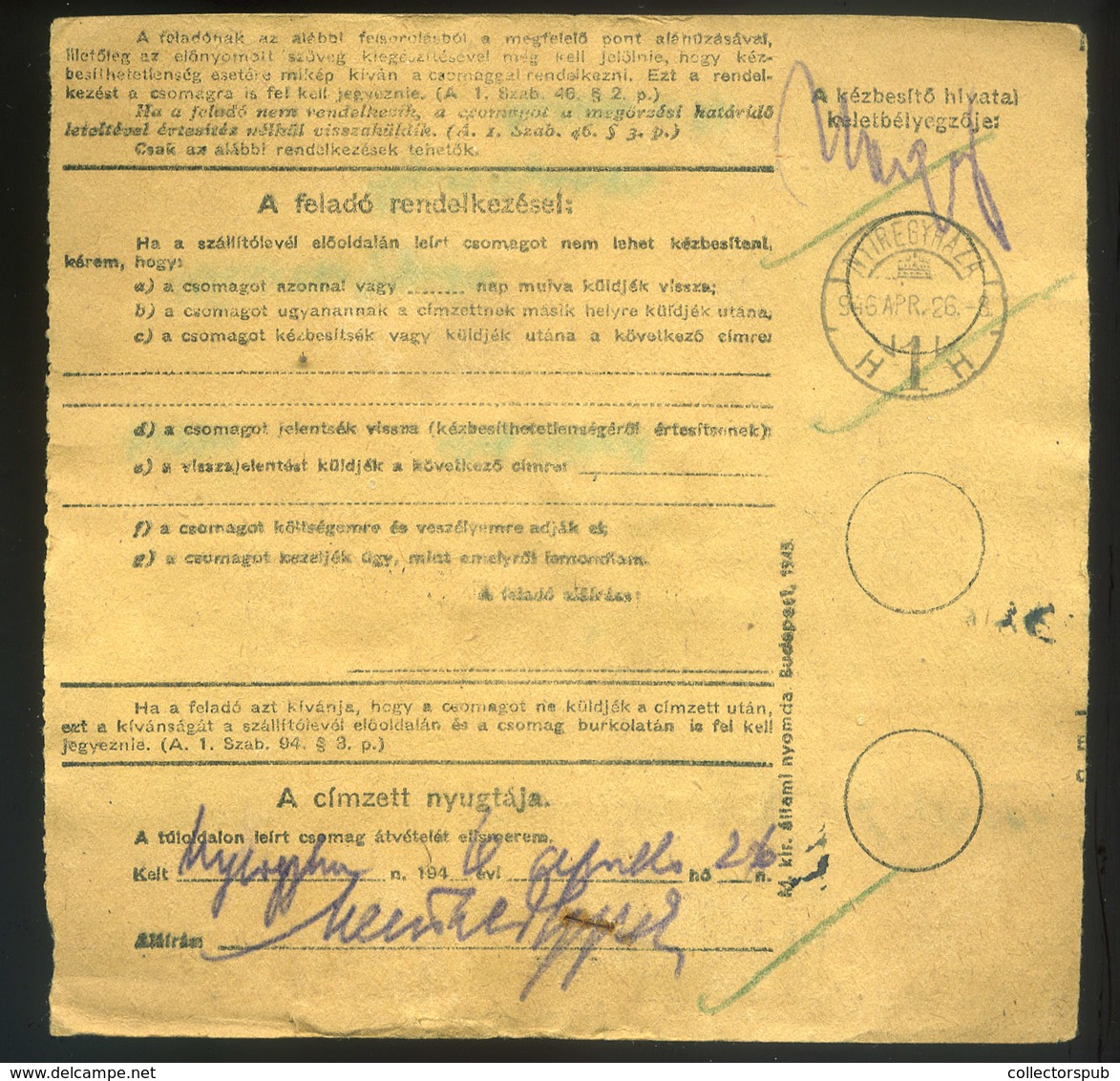 BUDAPESTT 1946. Inflációs Csomagszállító Nyíregyházára Küldve  /  Infl. Parcel P.card To Nyíregyháza - Covers & Documents