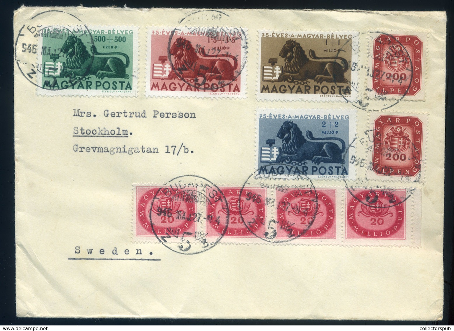 BUDAPEST 1946.05.27. (17dsz. 1. Nap) Dekoratív Inflációs Levél Svédországba Küldve - Brieven En Documenten