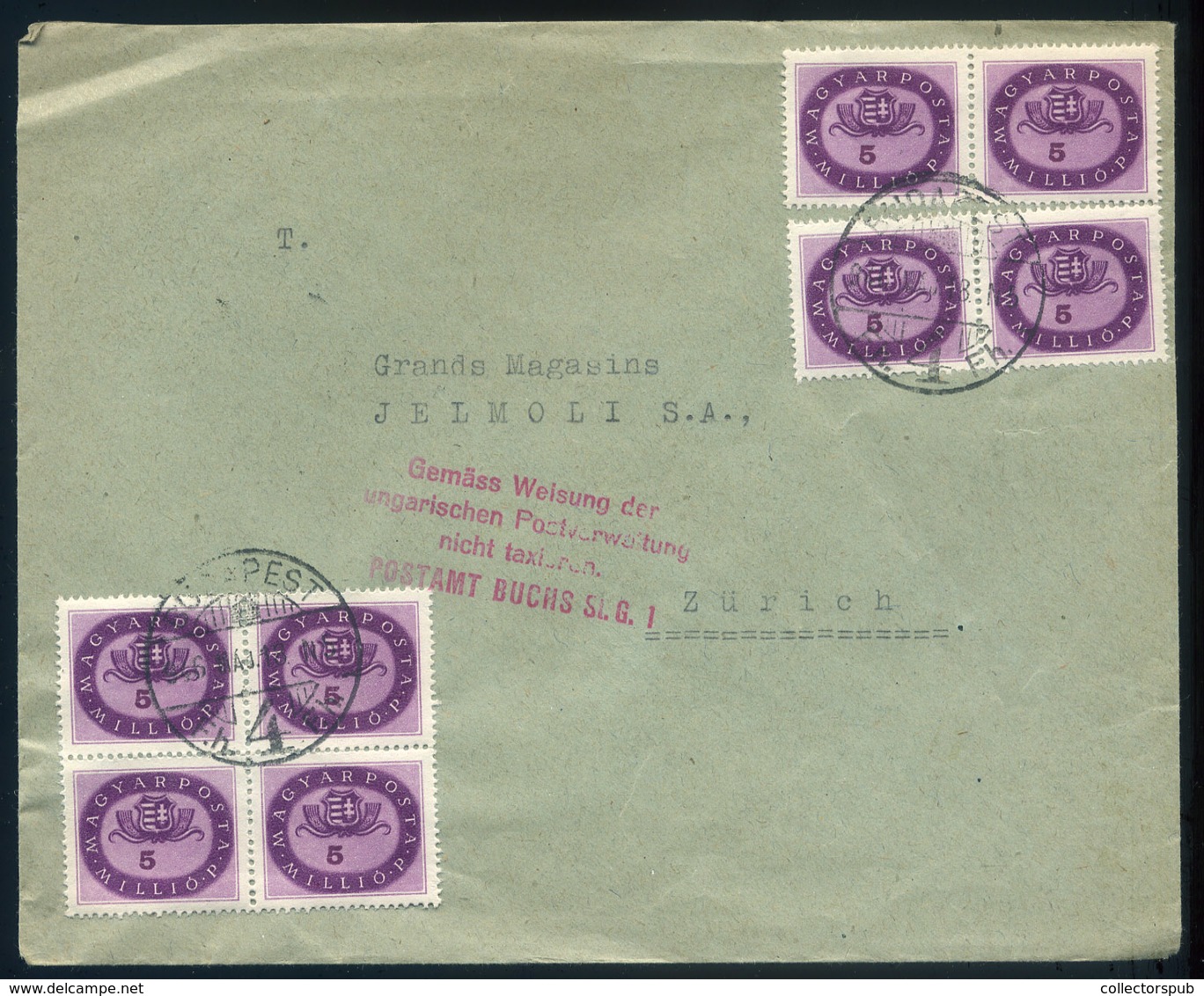 BUDAPEST 1946.05.02. Ajánlott Levél 8*5Millió P (első Napi Felhasználás) Svájcba Küldve - Lettres & Documents