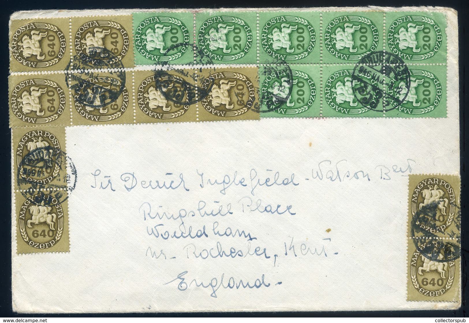 BUDAPEST 1946. Inflációs Levél 18 Db Lovasfutár Bélyeggel Bérmentesítve, Angliába Küldve - Cartas & Documentos