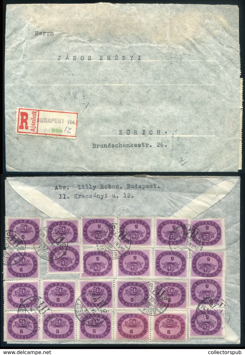 BUDAPEST 1946.05.24. Ajánlott Levél Svájcba Küldve 96 X 5 MillioP Bélyeggel, Ebből 72 Db Csatolt Papírlapon, érk. Bélyeg - Covers & Documents