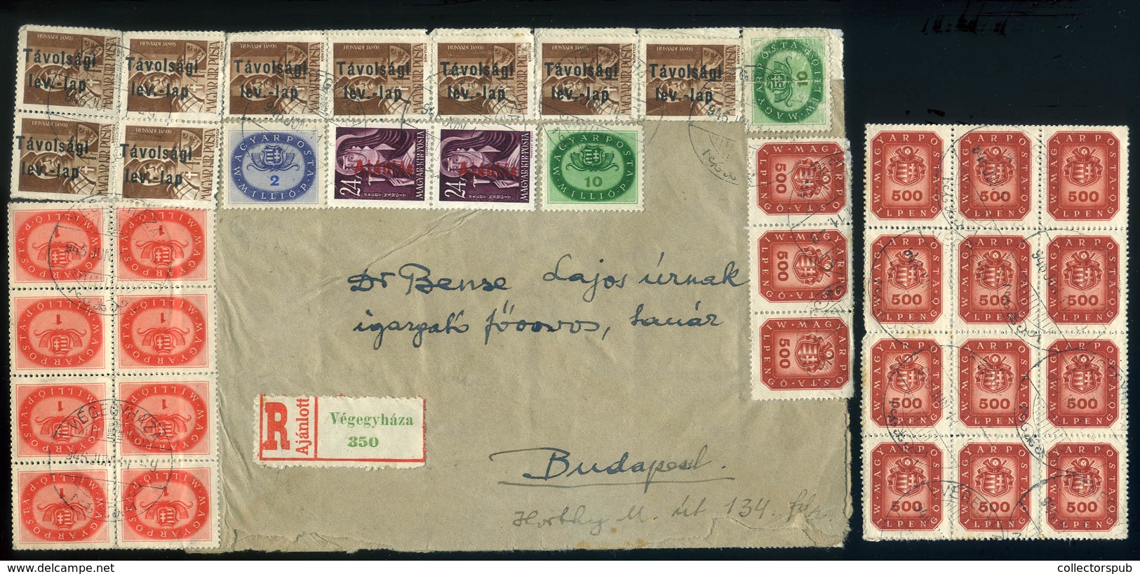 VÉGEGYHÁZA 1946.06.11.  (19 Dsz. Első Nap ) Ajánlott Levél 97 Db Bélyeggel Budapestre Küldve. Látványos Darab! - Lettres & Documents