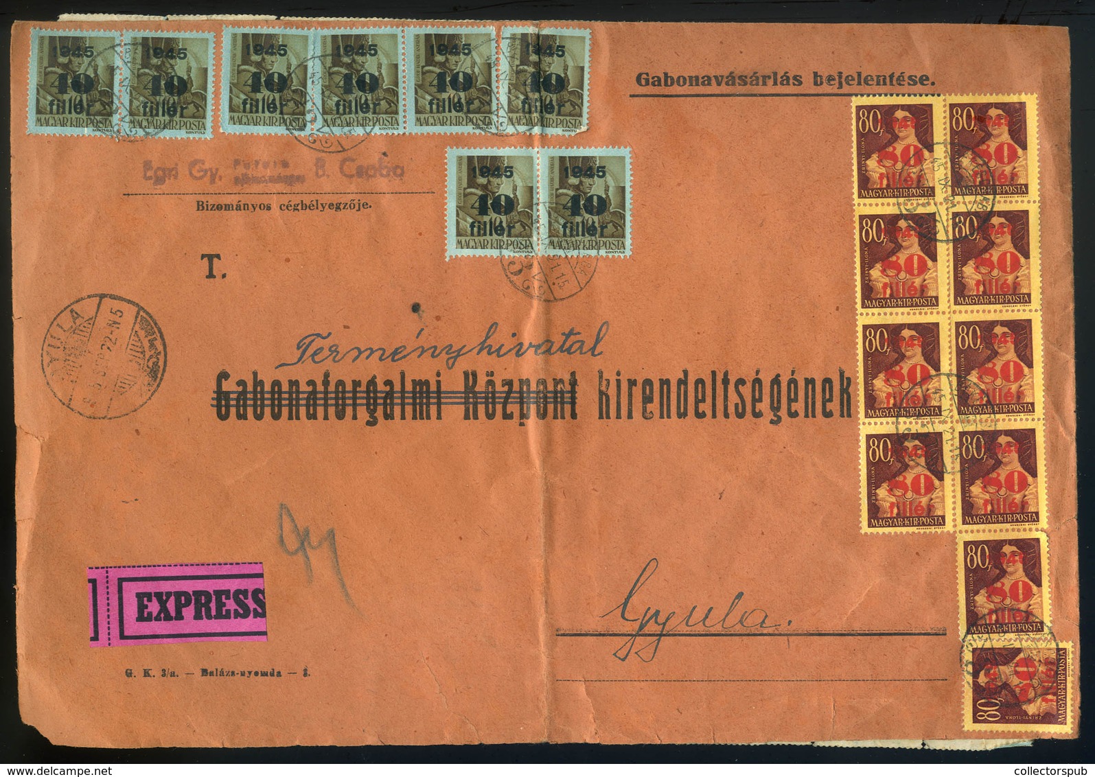 BÉKÉSCSABA 1945. Expressz Levél 90db (!) Bélyeggel Gyulára Küldve - Lettres & Documents