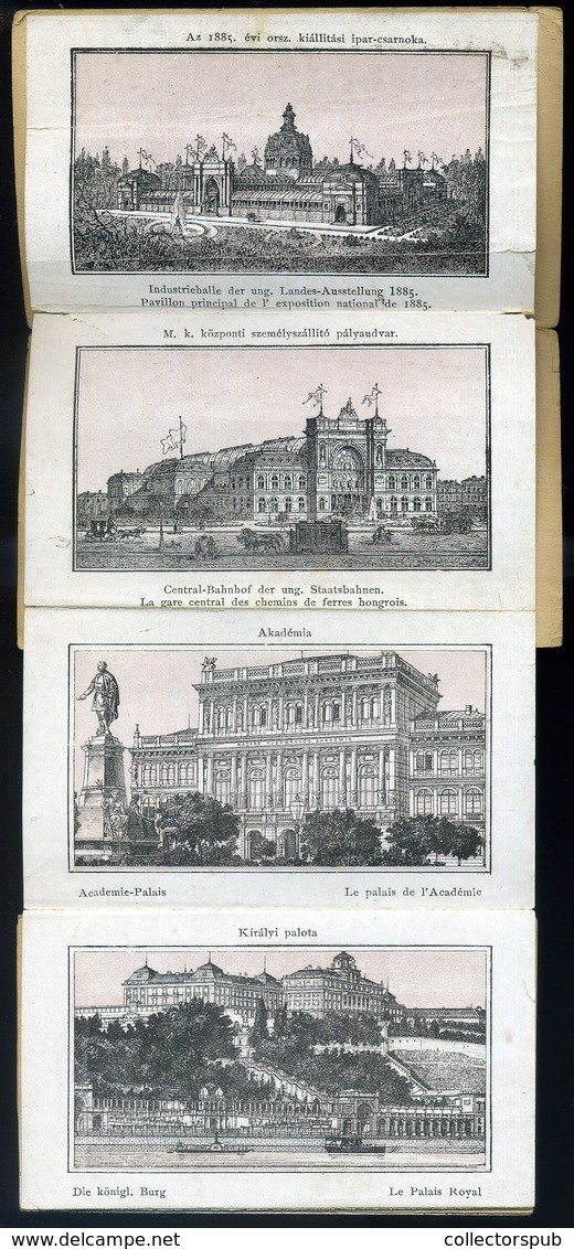 BUDAPEST 1880-90. Cca. Budapesti Látképek, Leporelló, 9 Db Képpel, Heisler Nyomda (pici Szakadás, Egyben Van) - Unclassified