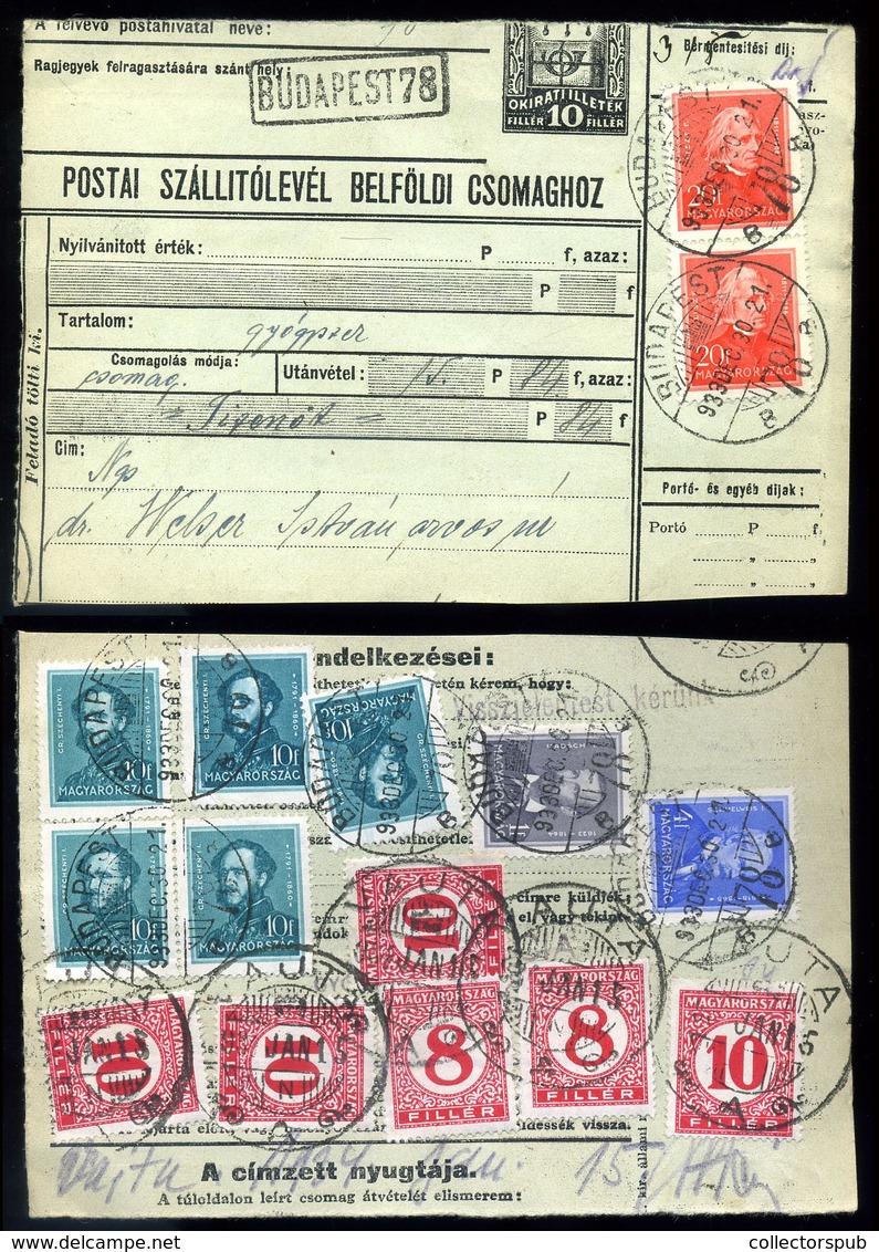 1939. Csomagszállító Arcképek Bélyegekkel, Hatbélyeges Portózással  /  Parcel P.card Portraits Stamps, 6 Stamp Postage D - Lettres & Documents