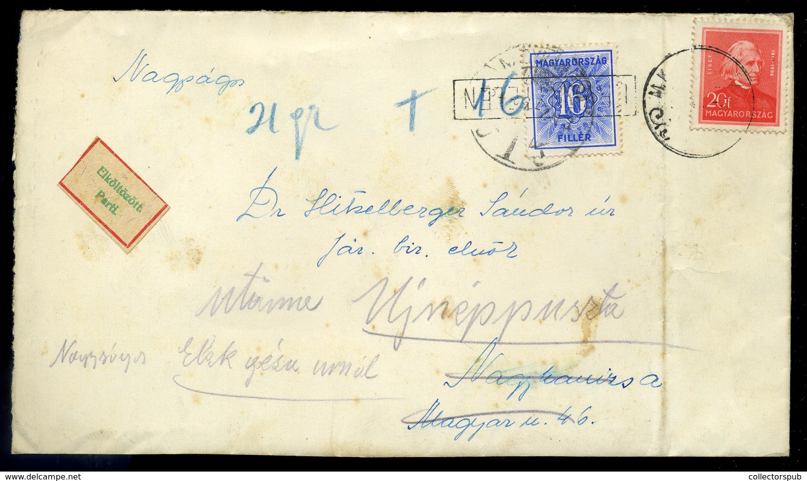 1939. Levél Arcképek 20f, , Továbbküldéssel, Kettős Portózással, Postaügynökségi Bélyegzéssel   /  Letter Portraits 20f  - Lettres & Documents