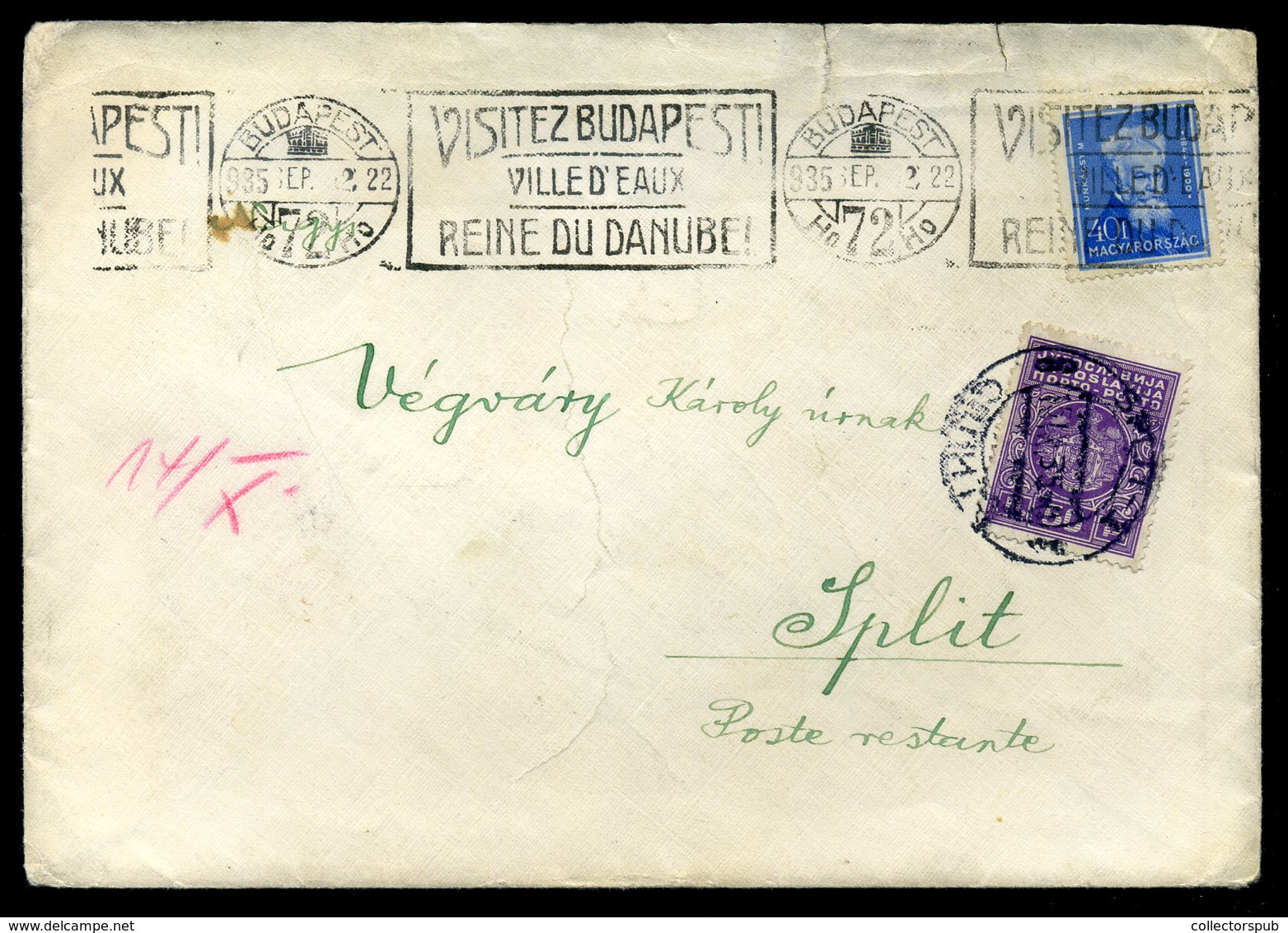 BUDAPEST 1935. Levél Poste Restante Jugoszláviába Küldve, Portózva - Lettres & Documents