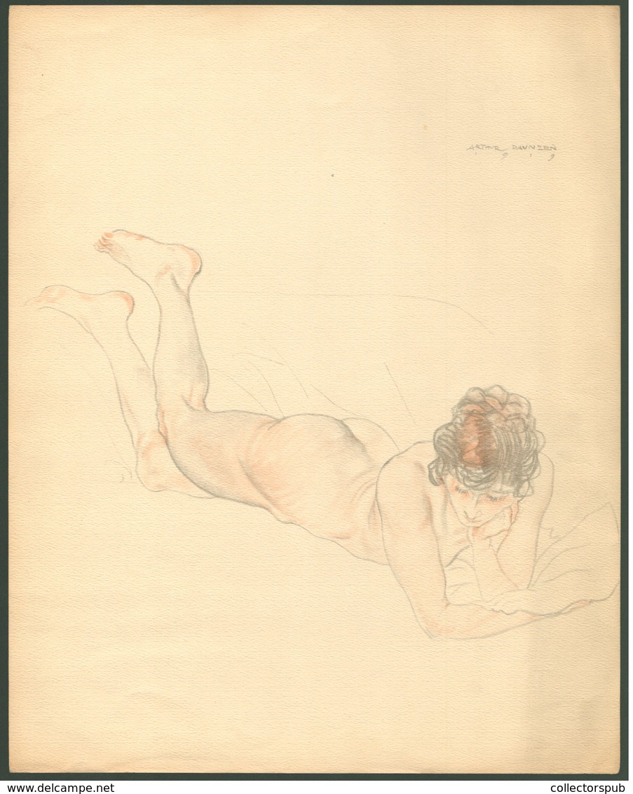 ARTHUR Paunzen 1890-1940. Akt, Grafika, Akvarell , Szignós. 34*24 Cm  /  Nude Graphics Signed - Prints & Engravings