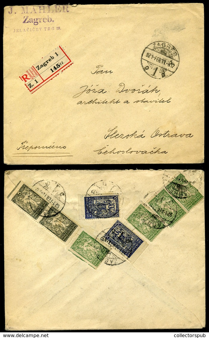 ZÁGRÁB 1921. Ajánlott Levél, 8 Bélyeggel, "túlélő" Ragjeggyel , Bélyegzéssel Ostrava-ba Küldve - Lettres & Documents