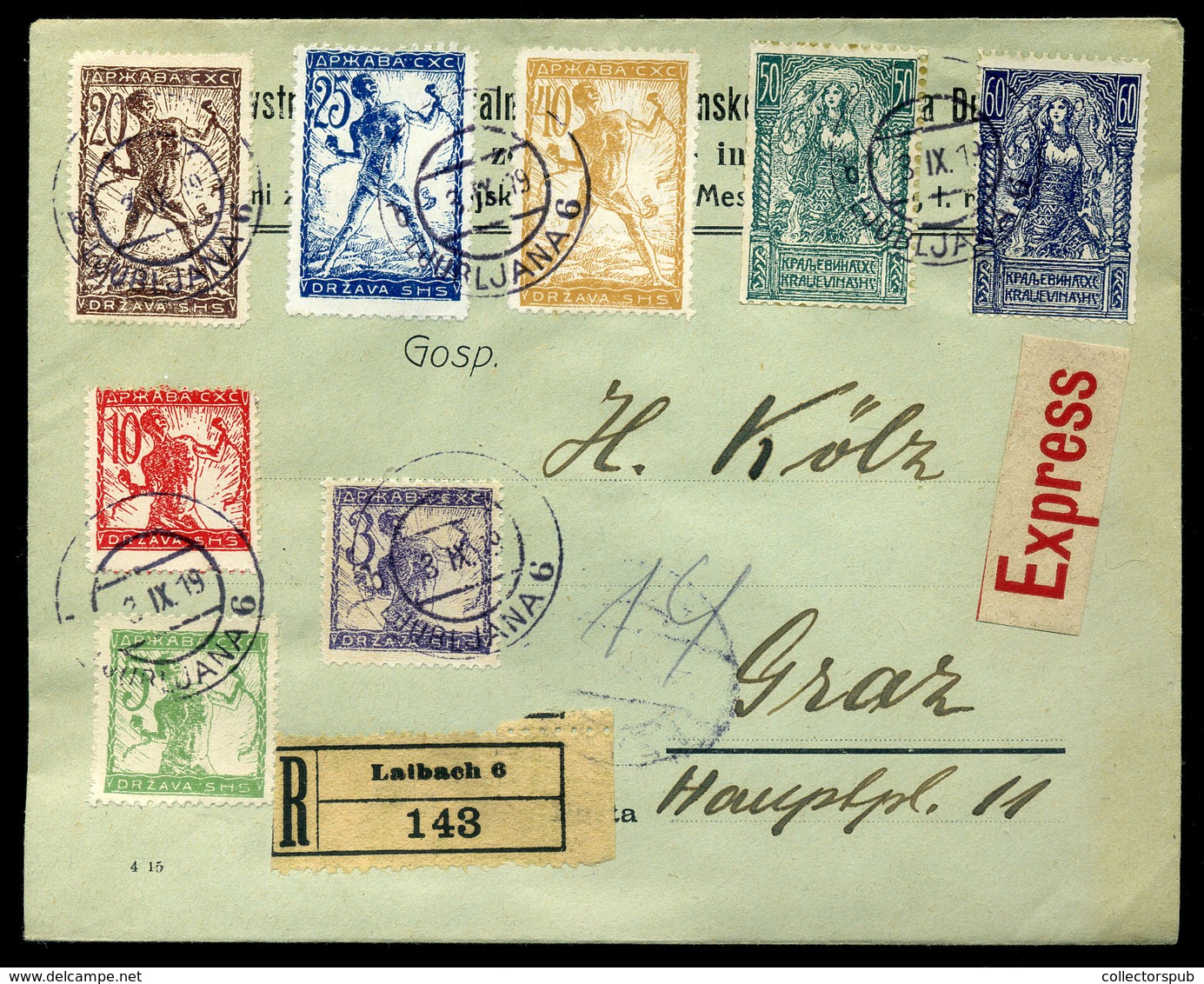 LAIBACH 1919. Dekoratív Expressz-ajánlott Levél Graz-ba Küldve - Lettres & Documents