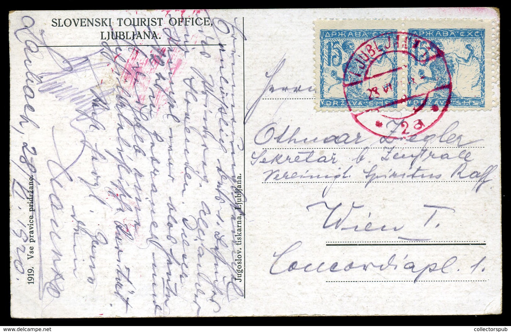 LJUBLJANA 1919. Dekoratív Képeslap Bécsbe Küldve   /  Decorative Vintage Pic. P.card To Vienna - Slovénie