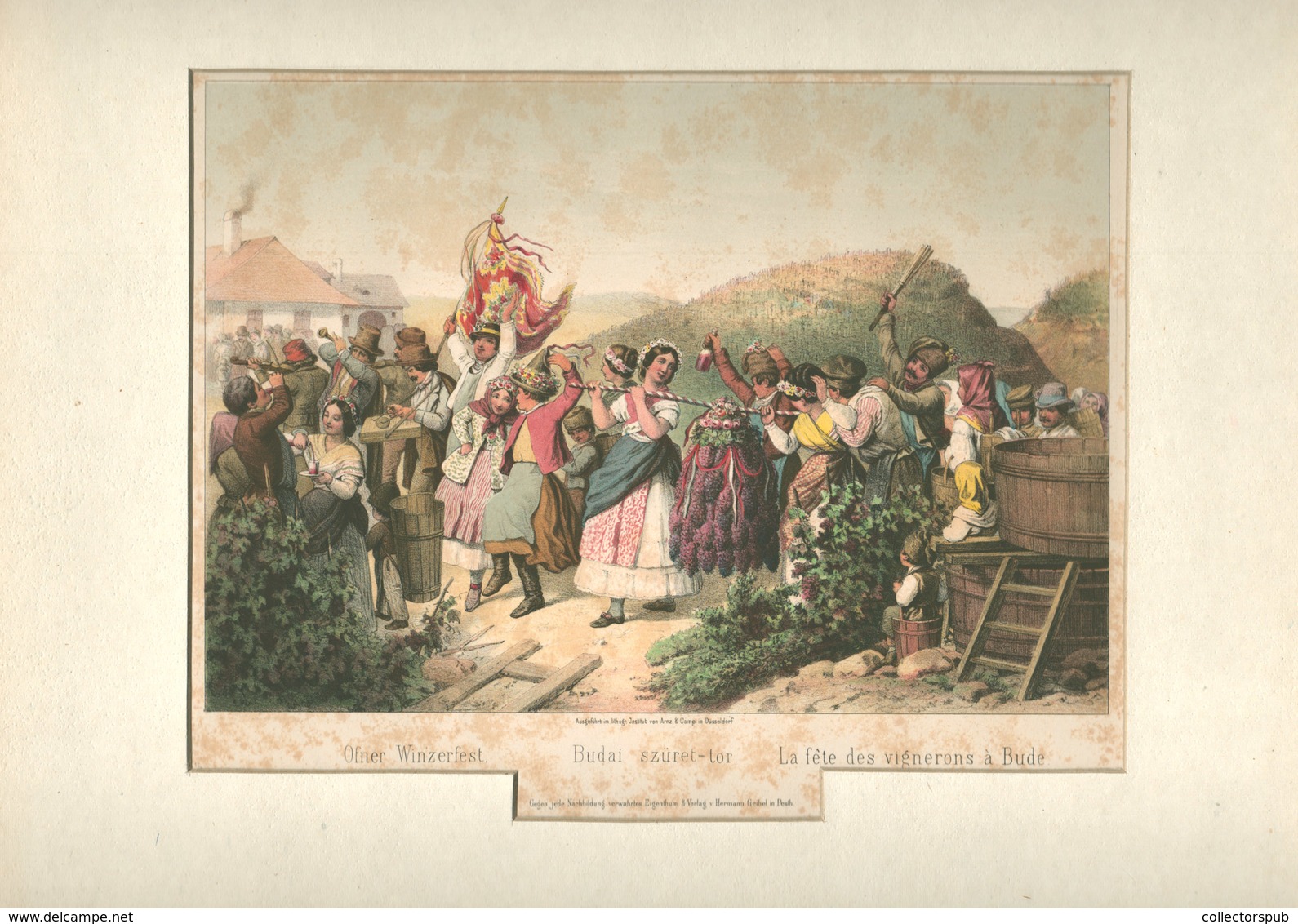 Budai Szüret-tor , Litográfia Pesth, 1855. Hermann Geibel , Paszpartuban ( Rozsdafoltos Kicsit ) Képméret 28*19 Cm  /  B - Lithographies