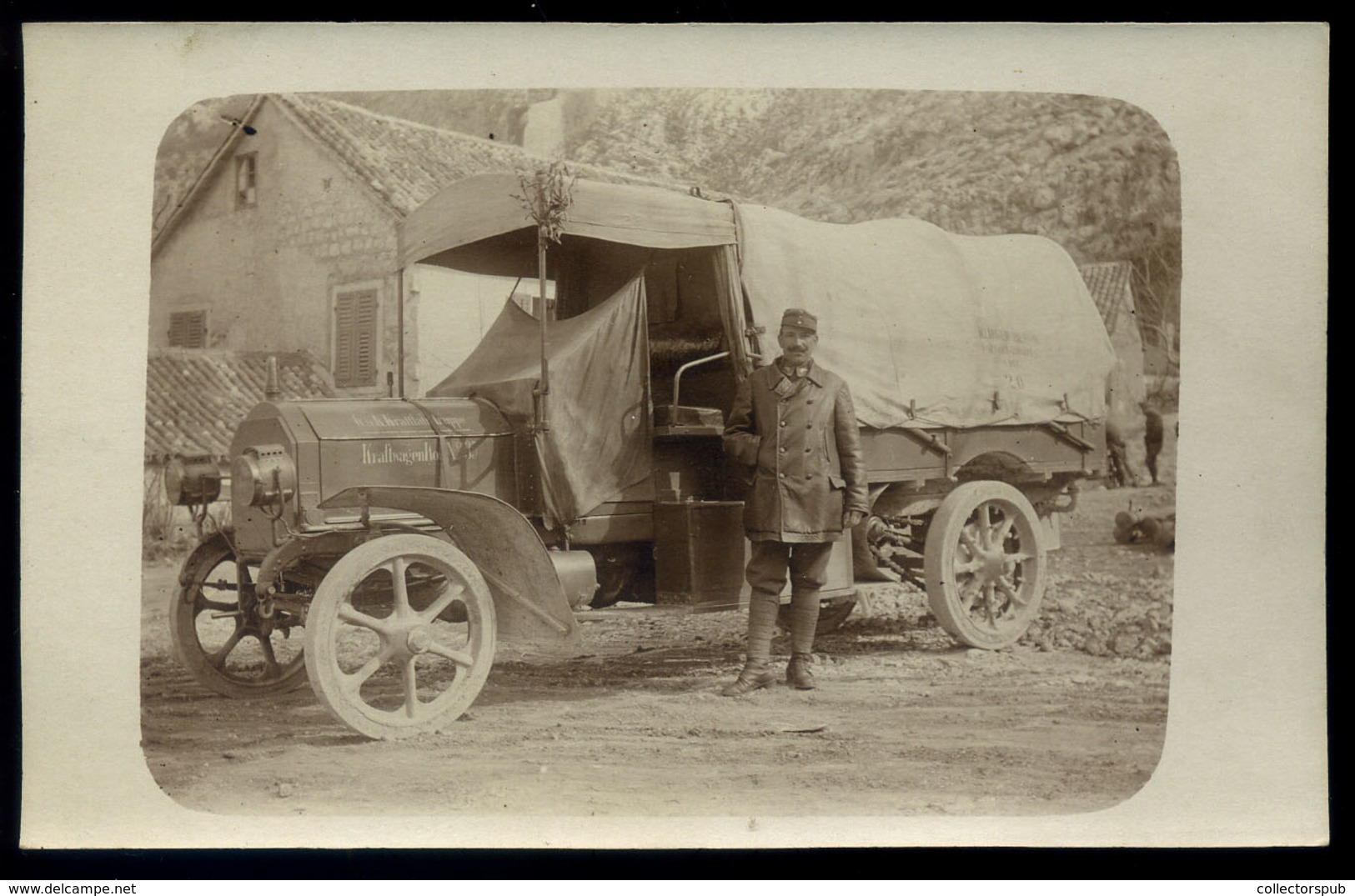 I. VH Gépkocsizó Alakulat Fotós Képeslap, Kraftwagenkolonne 35   /  WW I. Motor-pool Formation Photo Vintage Pic. P.card - Hungría