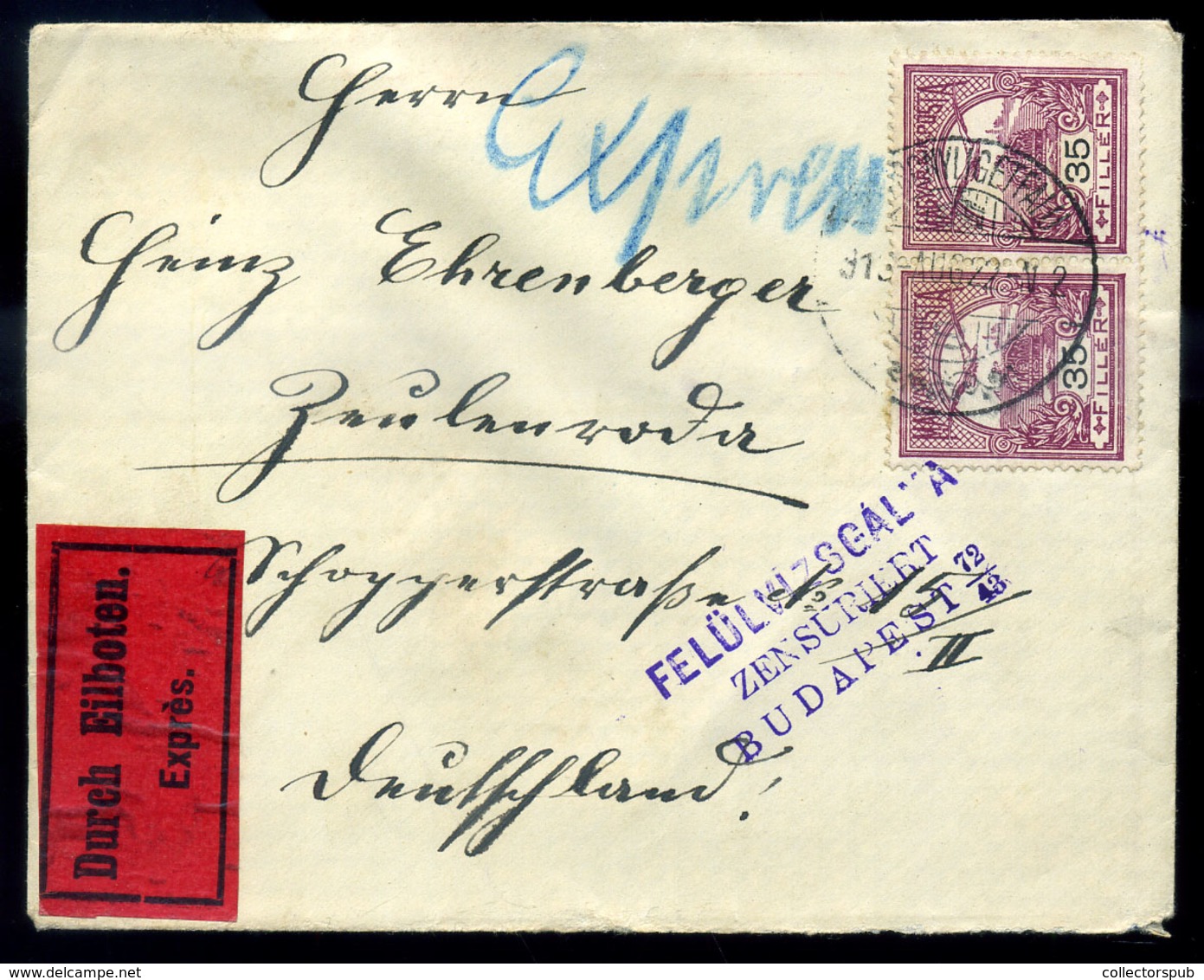 POZSONYLIGETFALU 1916. Expressz, Cenzúrázott Levél Németországba Küldve  /  Express Cens. Letter To Germany - Oblitérés