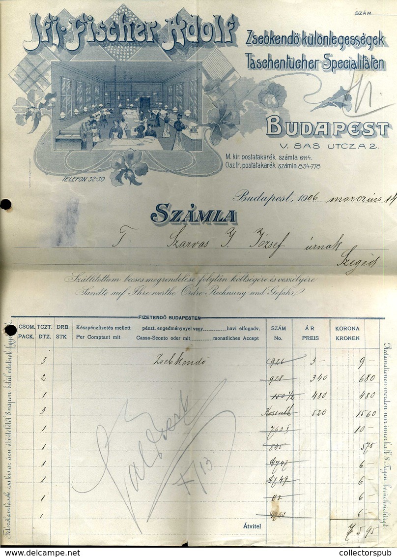 BUDAPEST  1906. Fischer Adolf Zsebkendő Különlegességek, Fejléces, Céges Számla  /  Adolf Fischer Special Tissues Letter - Unclassified