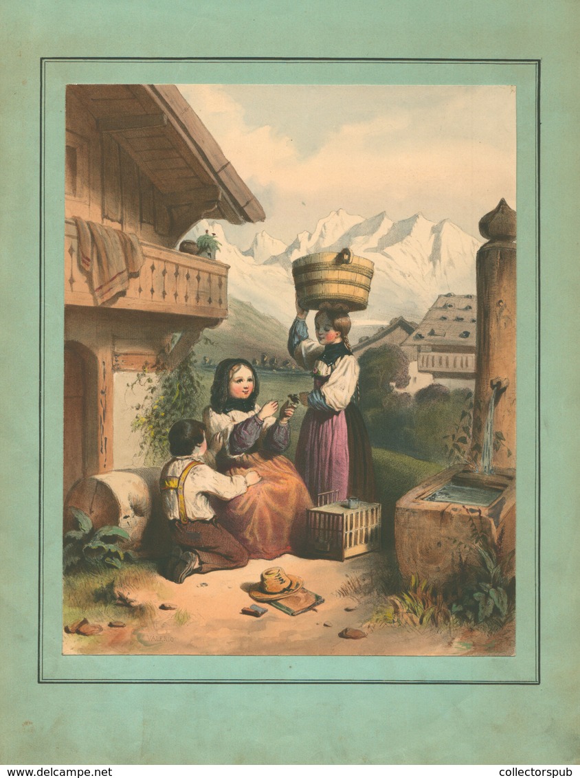 Alpesi Életkép, Szép Litográfia, XIX Sz Közepe, 23*18 Cm  /  Alpine Scene Nice Litho Middle Of 19th C - Lithographies