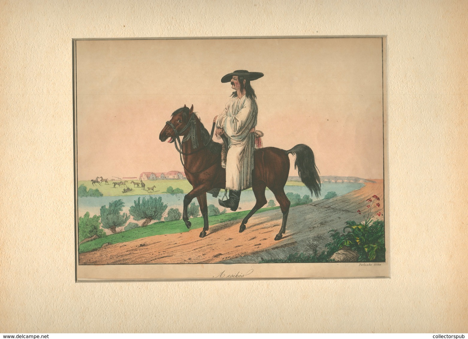 A Csikós , Szép Színezett Metszet, Perlaszka XIX Sz . Képméret 26*19 Cm  /  Horse Handler Nice Colored Etching 19th C - Unclassified