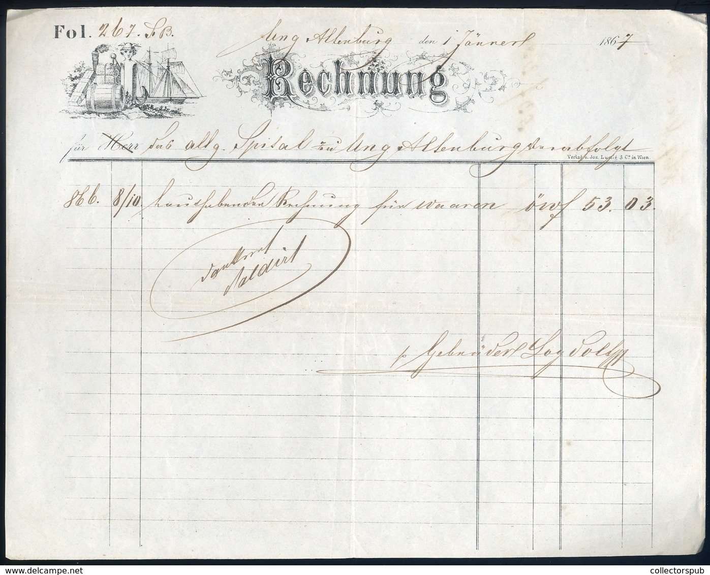 MAGYARÓVÁR 1867. Dekoratív Kórházi Számla  /  Decorative Medical Bill - Unclassified