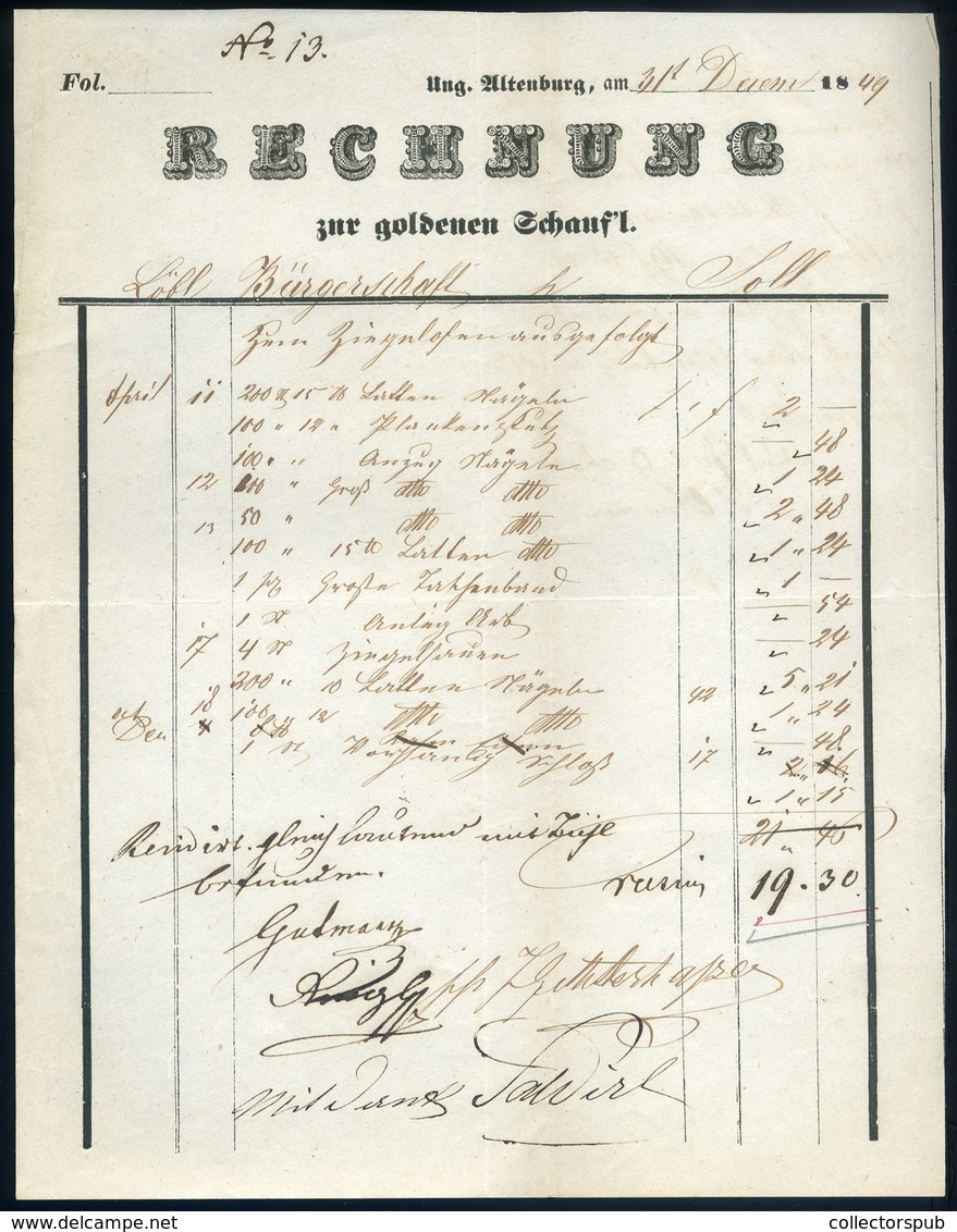 MAGYARÓVÁR 1849. Goldenen Schauf Kereskedés Fejléces, Céges Számla  /  Golden Schauf Store Letterhead Corp. Bill - Zonder Classificatie