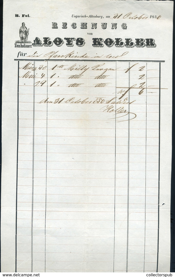 MAGYARÓVÁR 1856. "Zum Indianer" Aloys Koller Kereskedése, Fejléces Számla  /  Koller Aloys Store Letterhead Bill - Unclassified