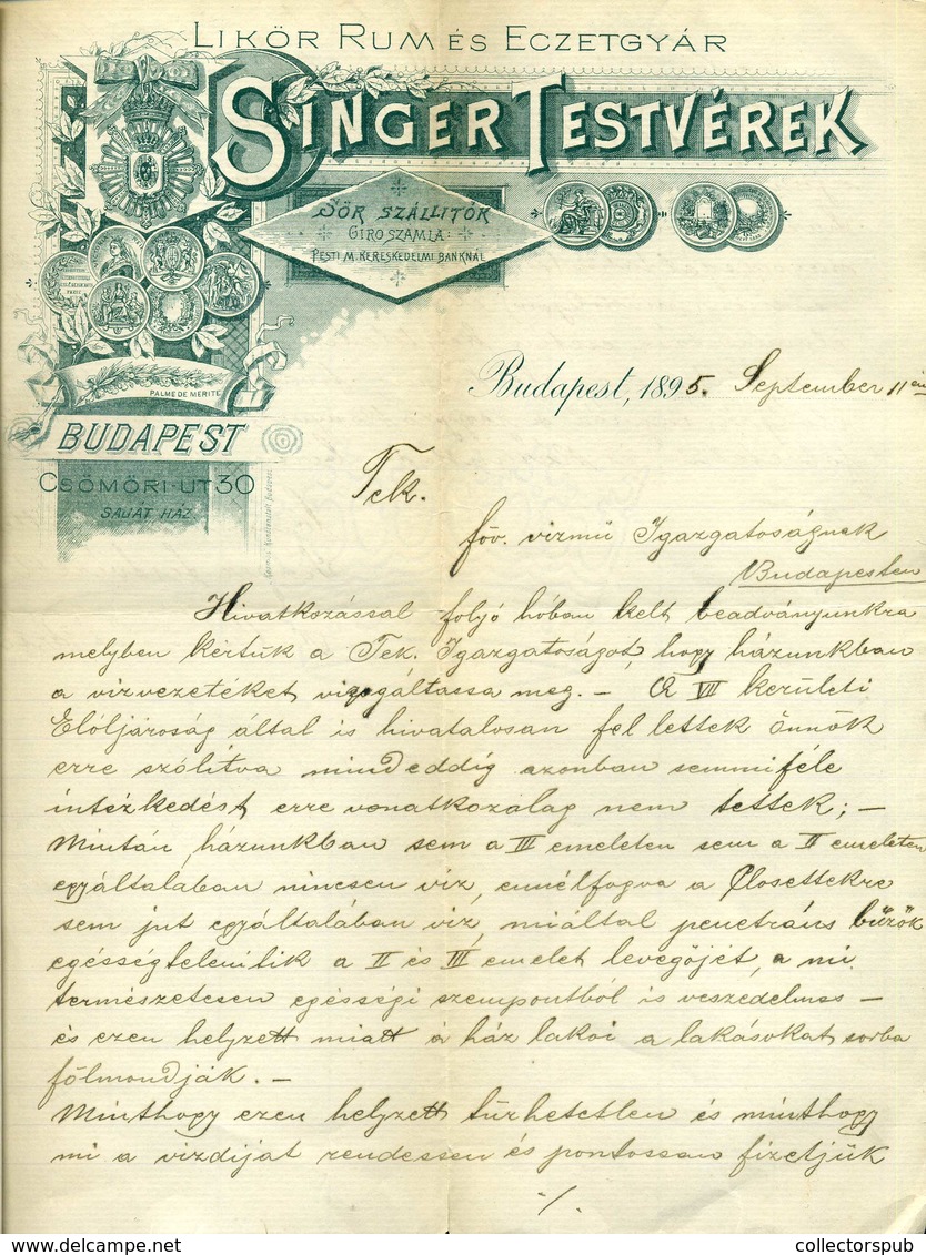 BUDAPEST 1895. Singer Testvére, Sörszállítás, Fejléces, Céges Levél  /  Singer Brothers Beer Transportation Letterhead C - Unclassified