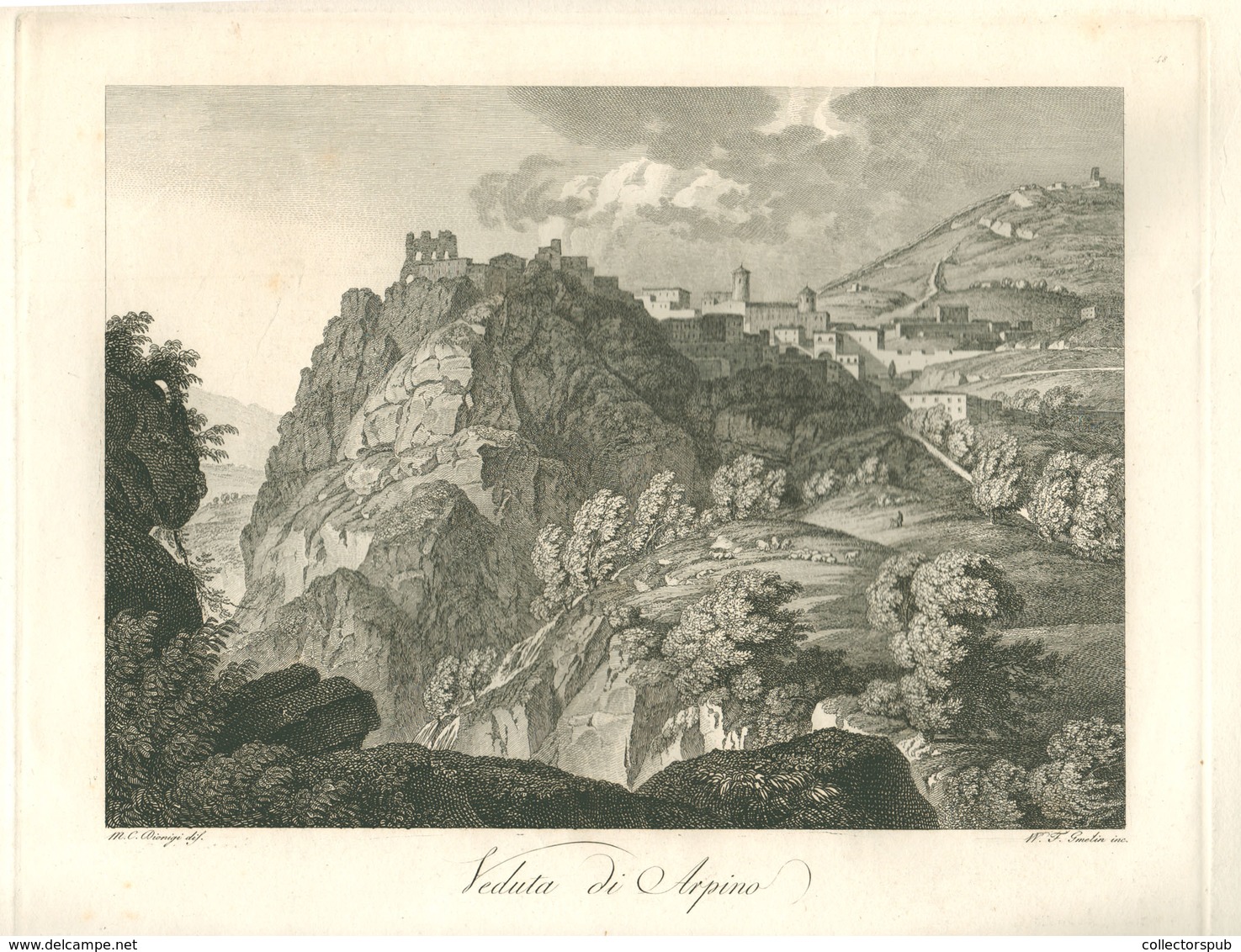 Gmelin, Wilhelm Friedrich (1760-1820): Veduta Di Arpino , Rézmetszet , Képméret 30*22 Cm  /  Copper Etching - Estampes & Gravures