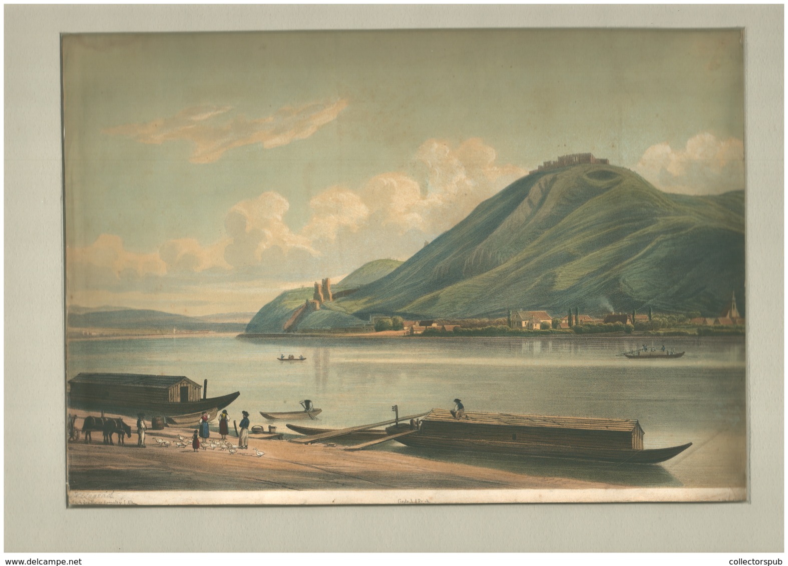 VISEGRÁD NAGYMAROS Látkép, Litográfia Jakob Alt – Sandman 1850.ca. Képméret 36*25 Cm (alul A Szövegből , Vágva)   /  VIS - Lithographies